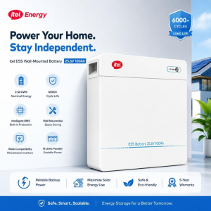 itel Energy 2.56kwh LiFePO4 24V Lithium Battery Wall Mounted 100Ah 25.6V IPW-25100 IP21, BMS, 6000+ Cycles.